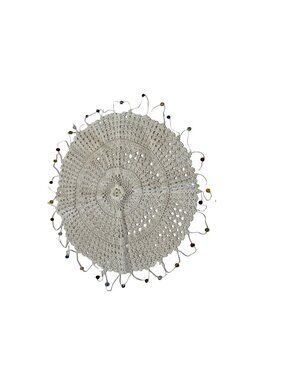 Handmade Crochet Doily 14" Round White Cotton Beaded Centerpiece Table Decor